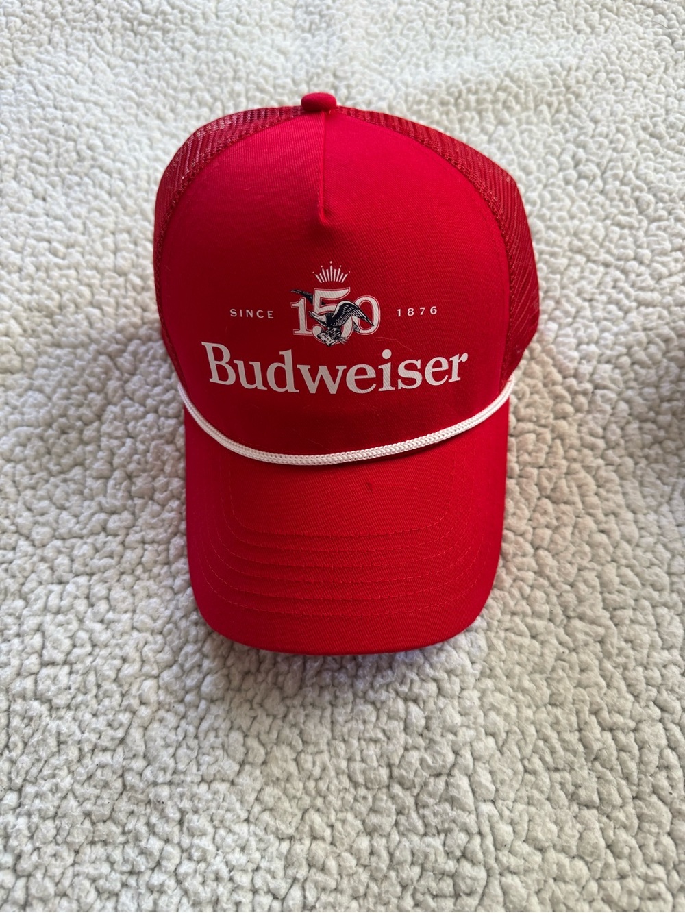 Budweiser Red Mesh Anniversary Patch Trucker Hat